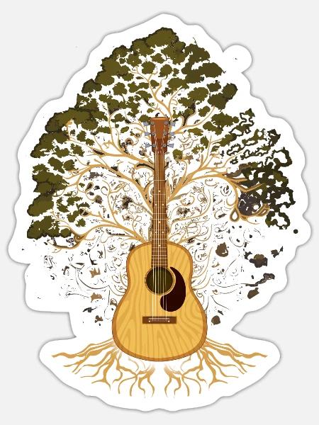 Yggdrasil Natur Musiker Baum Des Lebens - Sticker Größe S (10 x 10 cm) - Mattweiß
