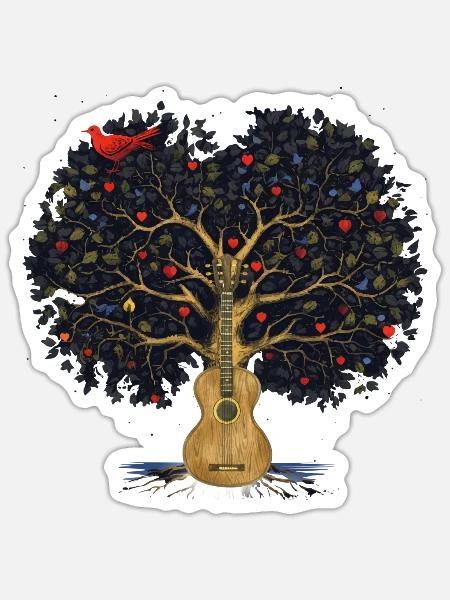 Yggdrasil Natur Musiker Baum Des Lebens - Sticker Größe S (10 x 10 cm) - Mattweiß