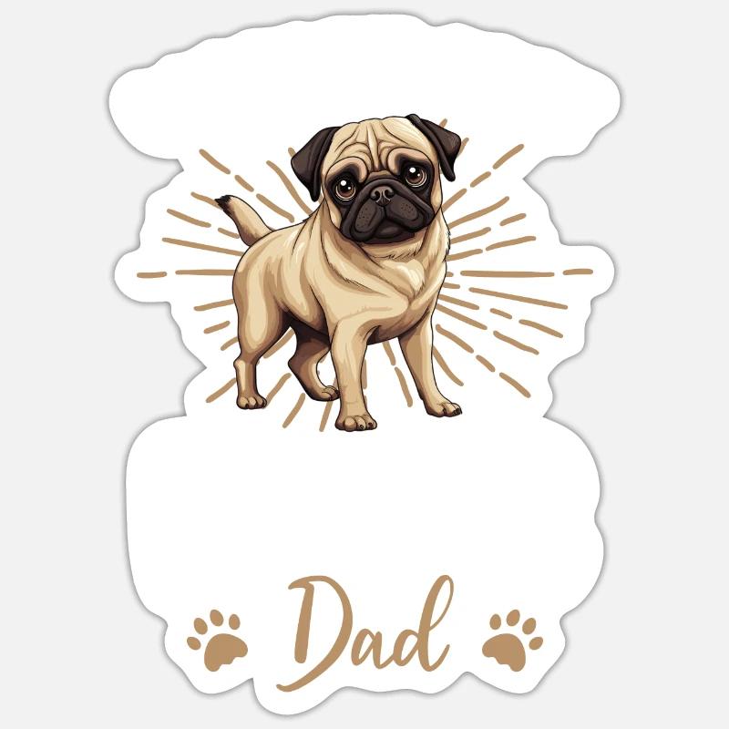 Pug Groovy Pug Dad - Sticker size S (10 x 10 cm) - white matte