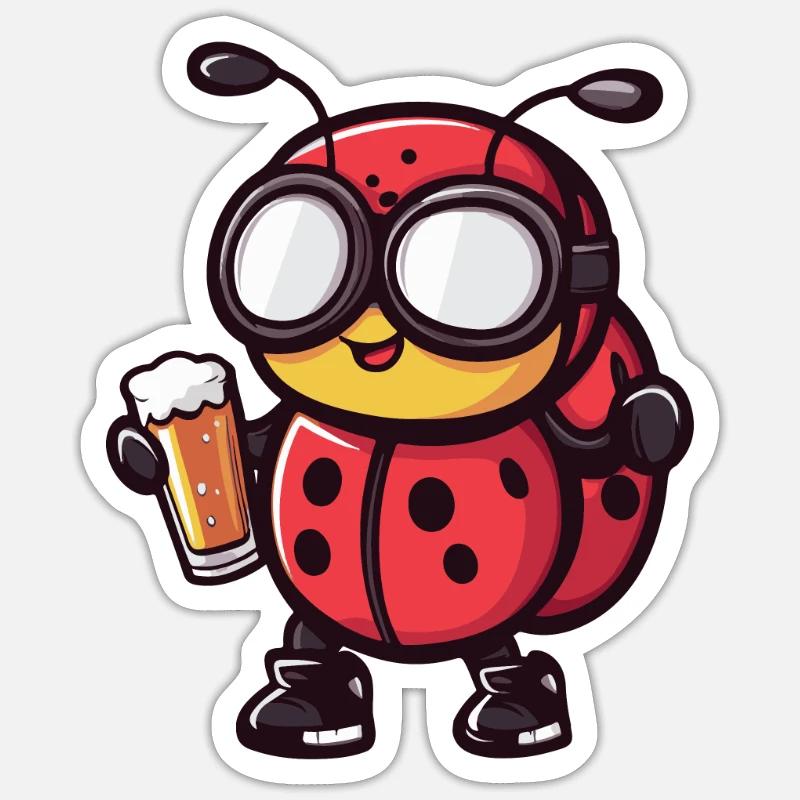 Bière de ski Ladybug - Sticker taille S (10 x 10 cm) - blanc mat