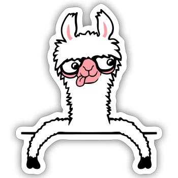 Llama Nerd Geek Lunettes à monture de corne Smart Funny Grimace - Sticker taille S (10 x 10 cm) - blanc mat - Devant