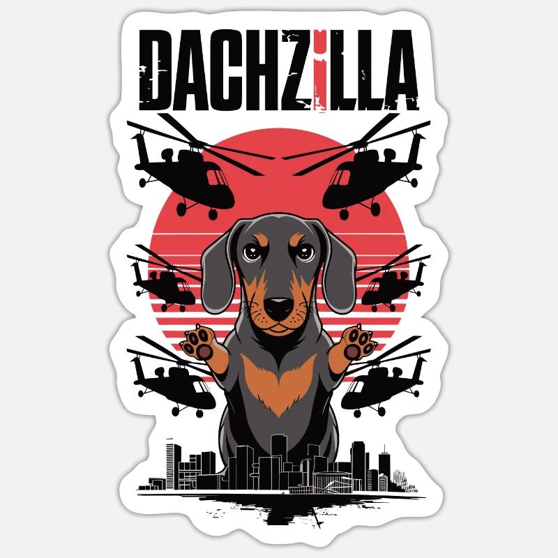 Dachszilla - Sticker Größe S (10 x 10 cm) - Mattweiß
