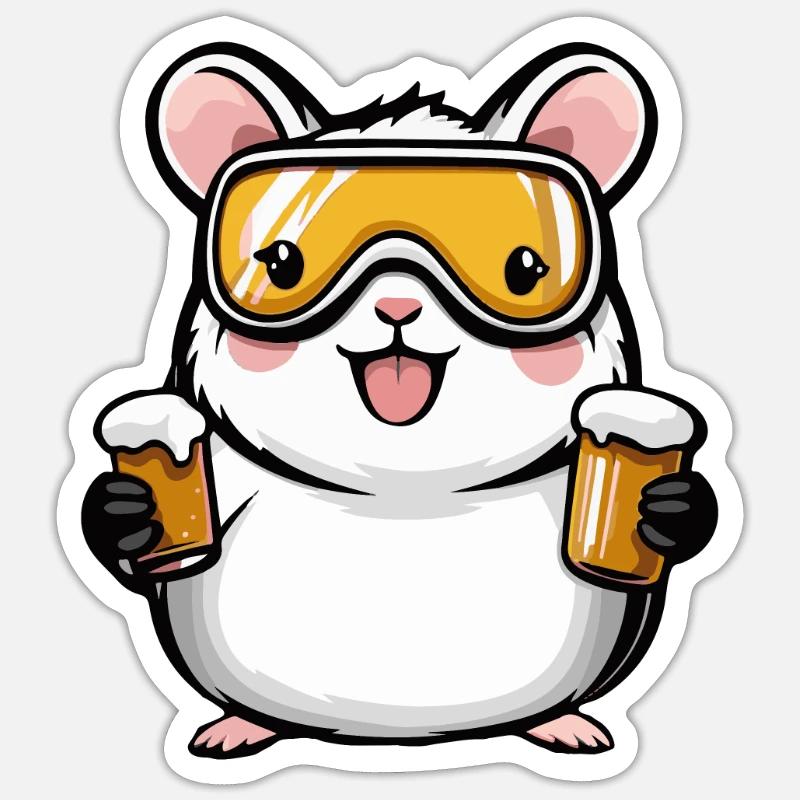Bière de ski hamster - Sticker taille S (10 x 10 cm) - blanc mat