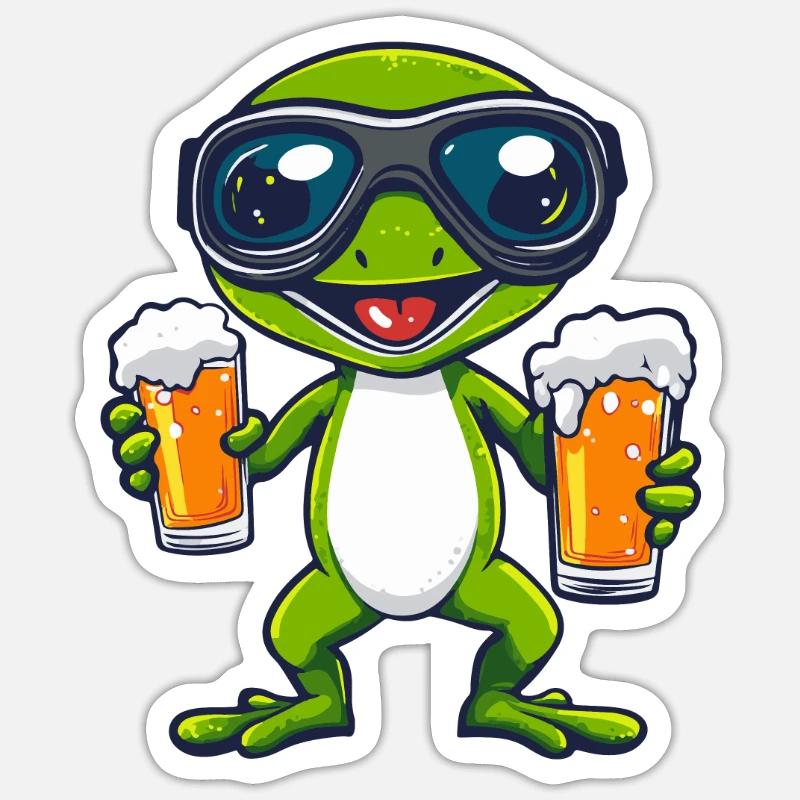 Echse Ski Bier - Sticker Größe S (10 x 10 cm) - Mattweiß