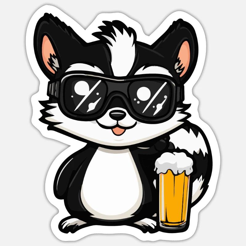 Stinktier Ski Bier - Sticker Größe S (10 x 10 cm) - Mattweiß