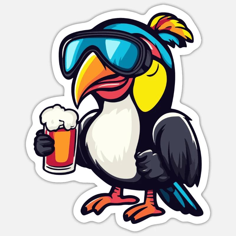 Tukan Vogel Ski Bier - Sticker Größe S (10 x 10 cm) - Mattweiß