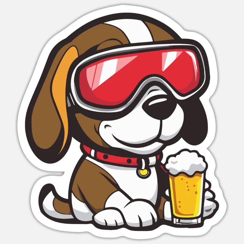 Beagle Hund Ski Bier - Sticker Größe S (10 x 10 cm) - Mattweiß