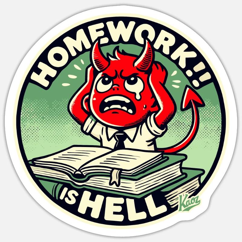 Little devil schoolboy in homework hell Sticker size S (10 x 10 cm)