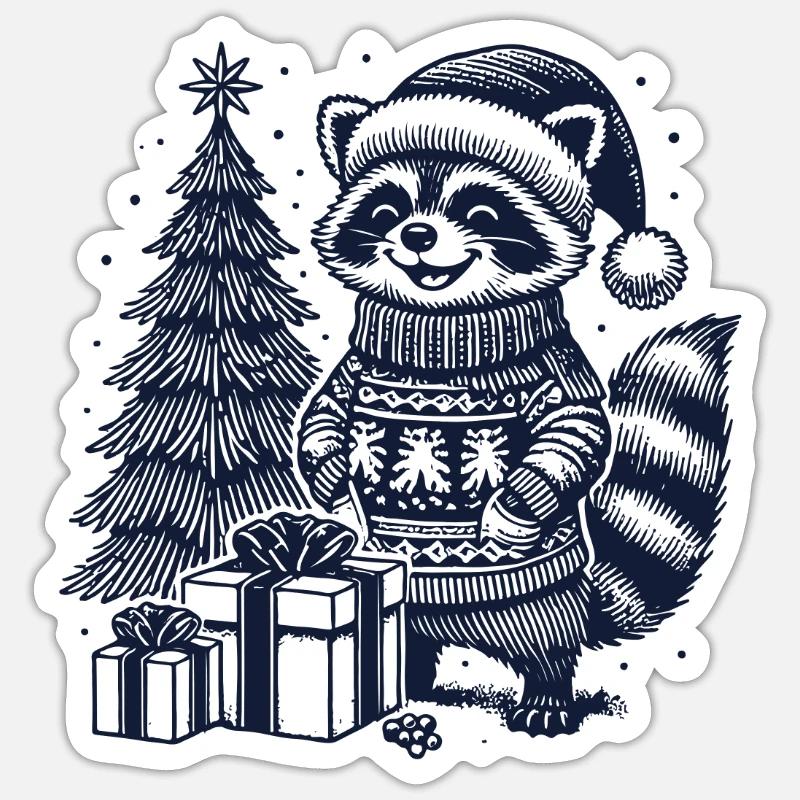 Fröhlicher Waschbär Weihnachten Pullover - Sticker Größe S (10 x 10 cm) - Mattweiß