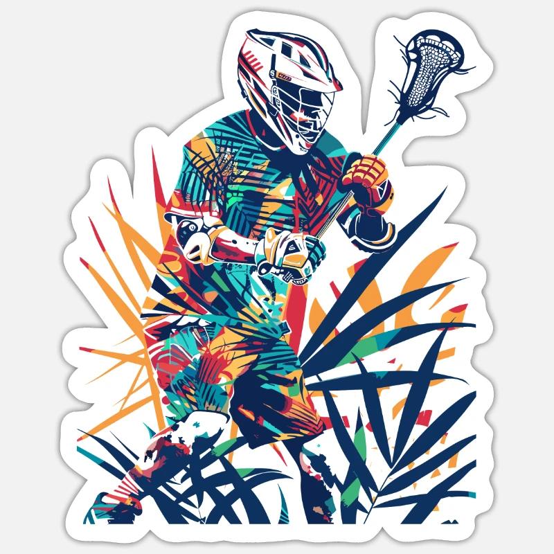 Lacrosse Spieler Comic Look - Sticker Größe S (10 x 10 cm) - Mattweiß