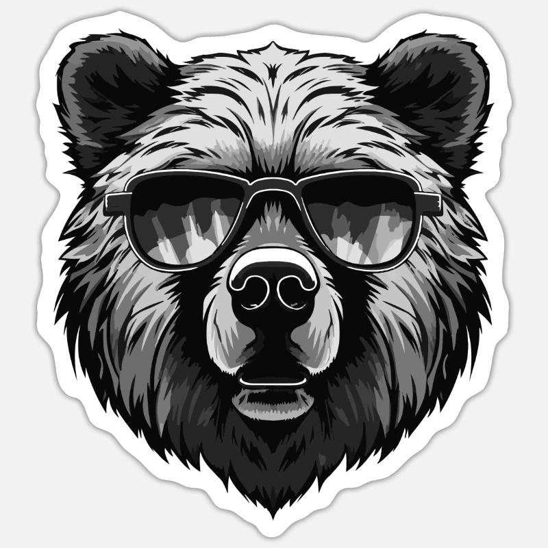 Bear Hipster Cool Party - Sticker size S (10 x 10 cm) - white matte