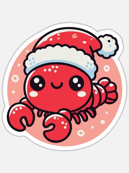 Fröhlicher Weihnachtskrebs Mit Mütze - Sticker Größe S (10 x 10 cm) - Mattweiß