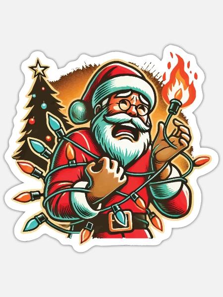 Weihnachtsmann Mit Stromschlag Humor - Sticker Größe S (10 x 10 cm) - Mattweiß