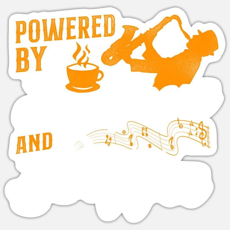 Saxophone Café Propulsé par - Sticker taille S (10 x 10 cm) - blanc mat