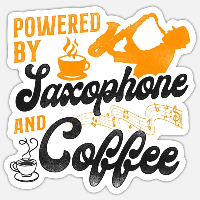 Saxophone Coffee Powered By - Sticker size S (10 x 10 cm) - white matte