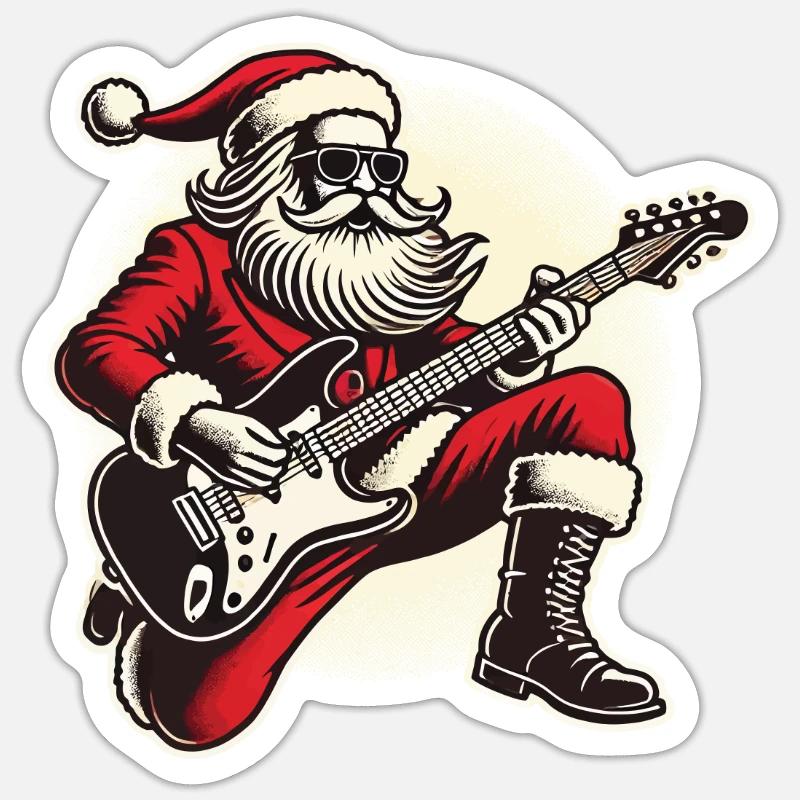 Rockender Weihnachtsmann Mit Gitarre - Sticker Größe S (10 x 10 cm) - Mattweiß