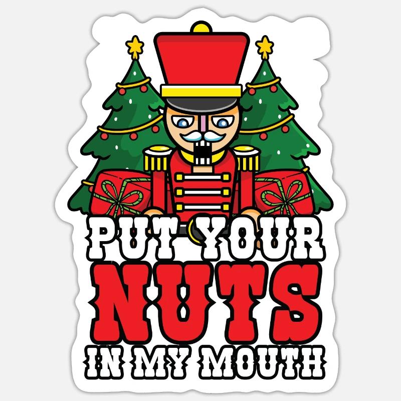 Mets tes noix dans ma bouche. Noël drôle - Sticker taille S (10 x 10 cm) - blanc mat