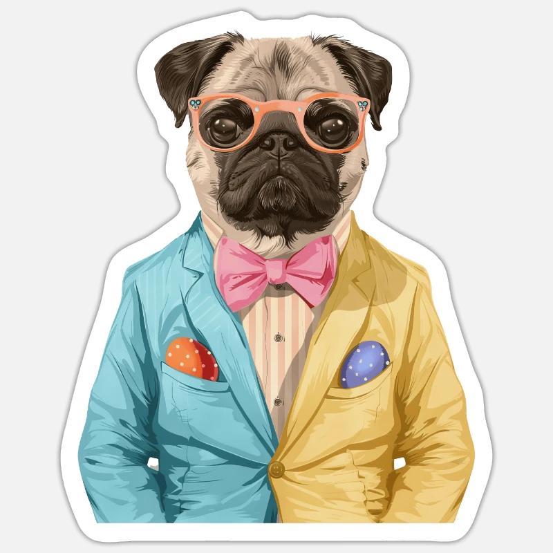 Mops - Sticker Größe S (10 x 10 cm) - Mattweiß