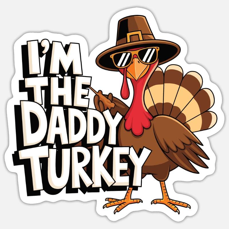 Papa Dinde Thanksgiving - Sticker taille S (10 x 10 cm) - blanc mat