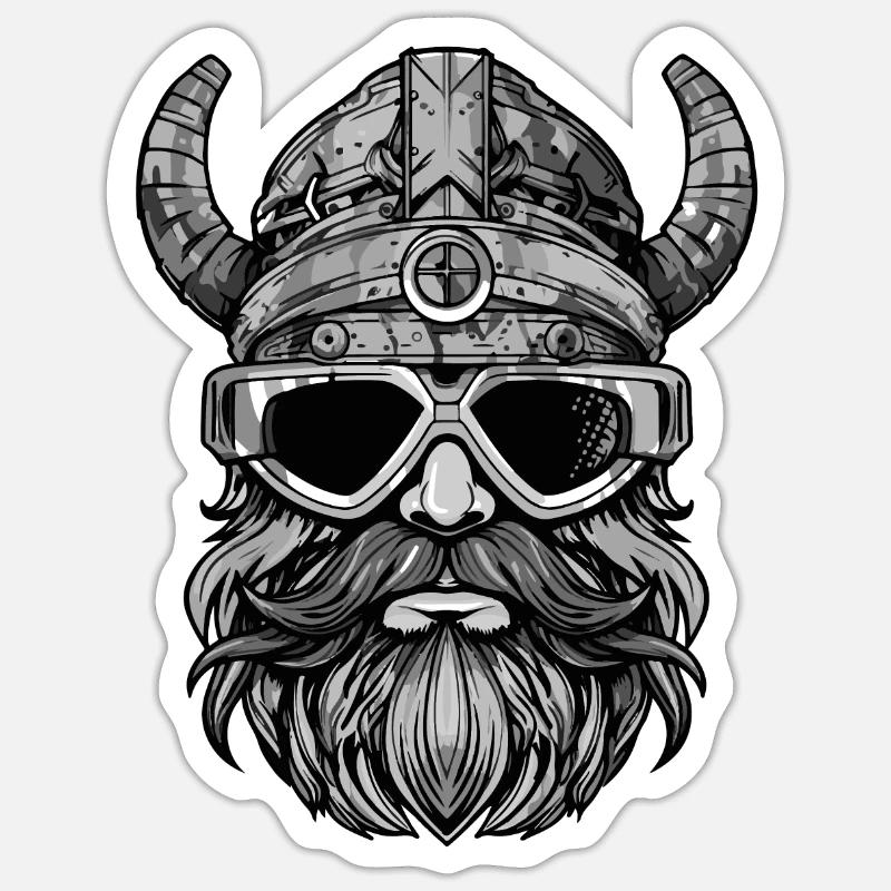 Wikinger Kopf Party Krieger - Sticker Größe S (10 x 10 cm) - Mattweiß