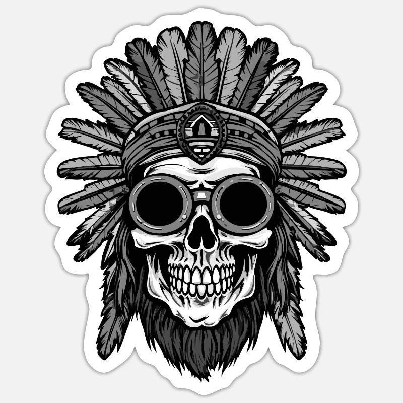 Apache Skull Indian - Sticker size S (10 x 10 cm) - white matte