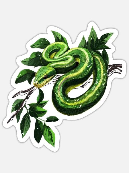 Grüner Baumpython Schlangen Liebhaber Terrarium - Sticker Größe S (10 x 10 cm) - Mattweiß