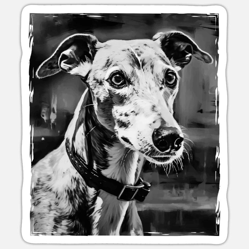 Portrait de chien lévrier - Sticker taille S (10 x 10 cm) - blanc mat