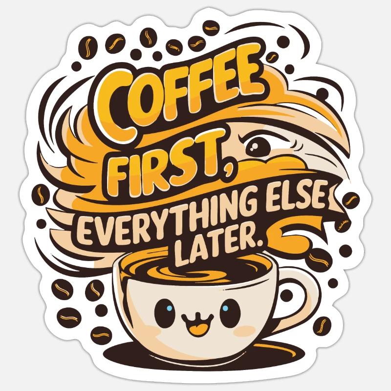First coffee, then everything else - Sticker Größe S (10 x 10 cm) - Mattweiß