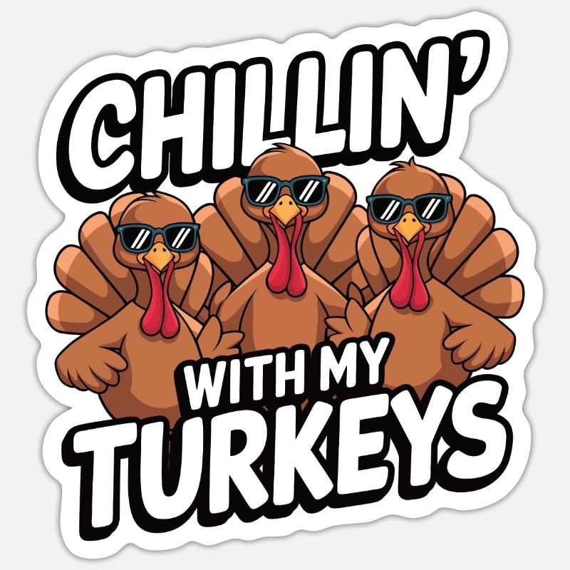 Dinde drôle de Thanksgiving - Sticker taille S (10 x 10 cm) - blanc mat