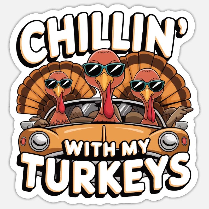 Dinde drôle de Thanksgiving - Sticker taille S (10 x 10 cm) - blanc mat
