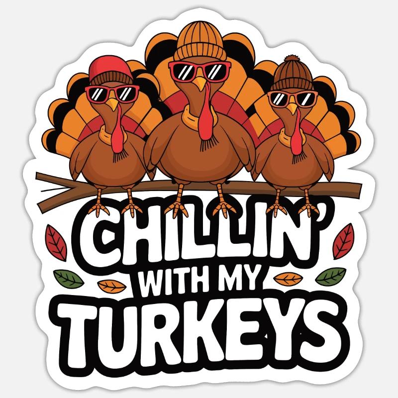 Dinde drôle de Thanksgiving - Sticker taille S (10 x 10 cm) - blanc mat