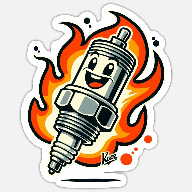 Bougie d’allumage joyeuse en feu - Sticker taille S (10 x 10 cm) - blanc mat