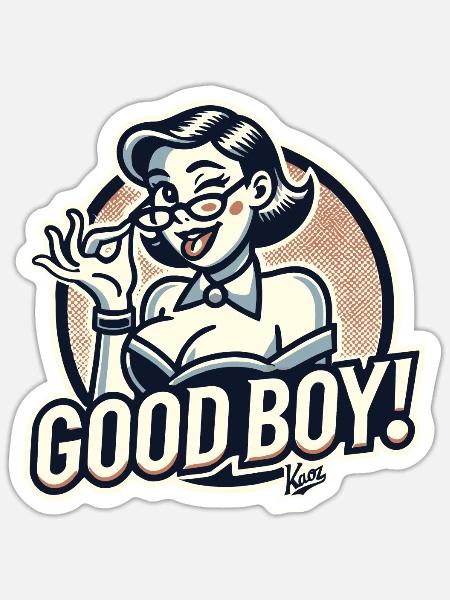 Schöne strenge Nerd-Dame: Braver Junge! - Sticker Größe S (10 x 10 cm) - Mattweiß