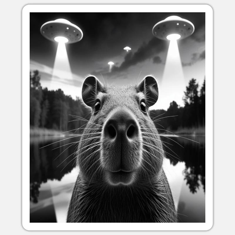 Visuals extraterrestres et bison mystérieux - Sticker taille S (10 x 10 cm) - blanc mat