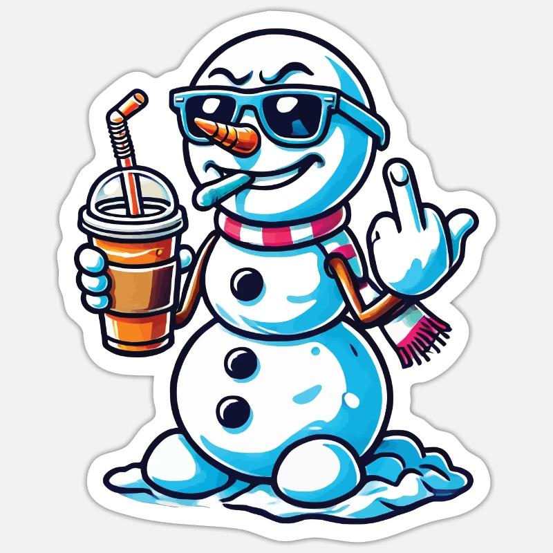 Cooler Schneemann Mit Mittelfinger Statement - Sticker Größe S (10 x 10 cm) - Mattweiß