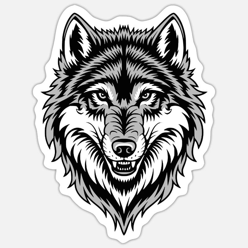 Wolf Kostüm blauer Wolfskopf Werwolf und - Sticker Größe S (10 x 10 cm) - Mattweiß