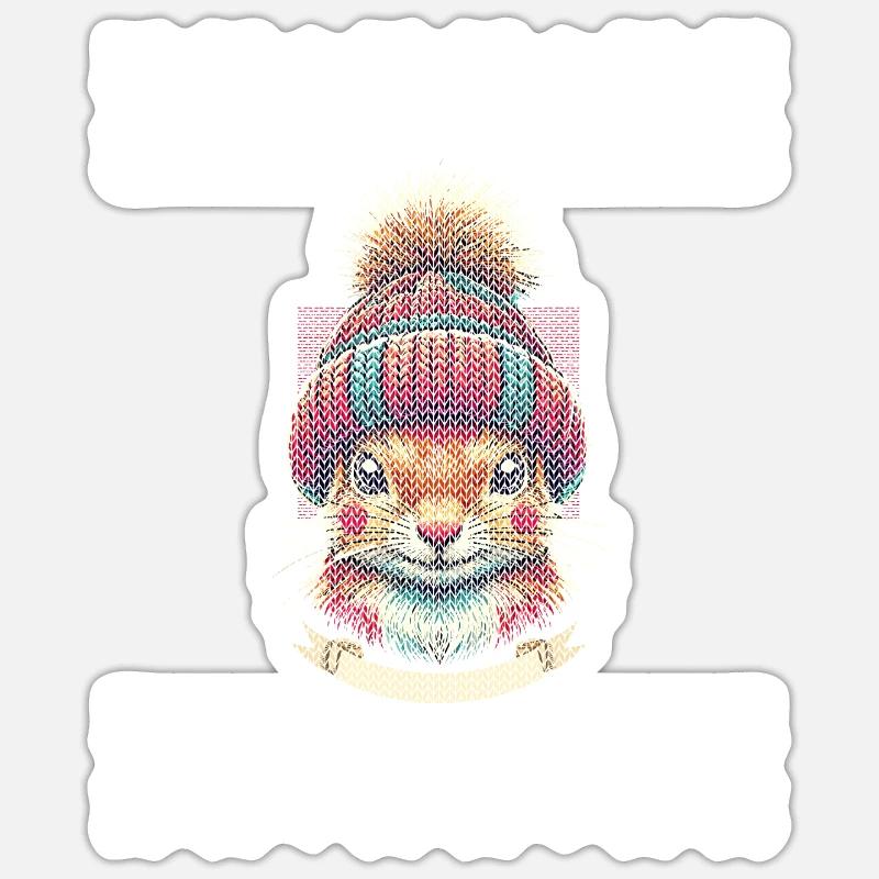 Winterliches Eichhörnchen Mit Mütze - Sticker Größe S (10 x 10 cm) - Mattweiß