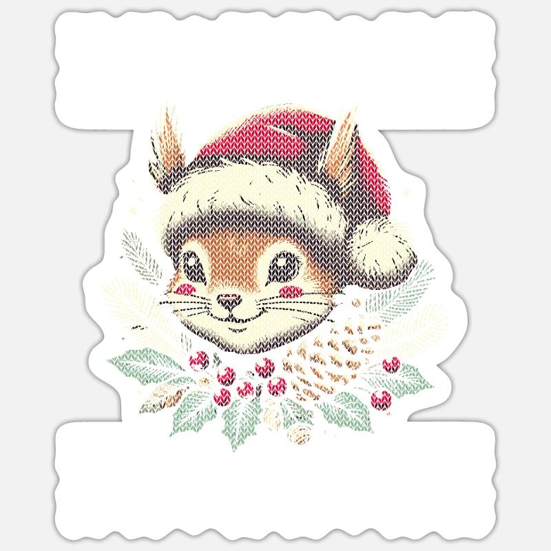 Christmas Squirrel Knitting Pattern Sticker size S (10 x 10 cm)
