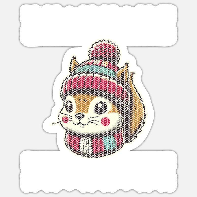 Cute Knitting Pattern Squirrel Winter Sticker size S (10 x 10 cm)