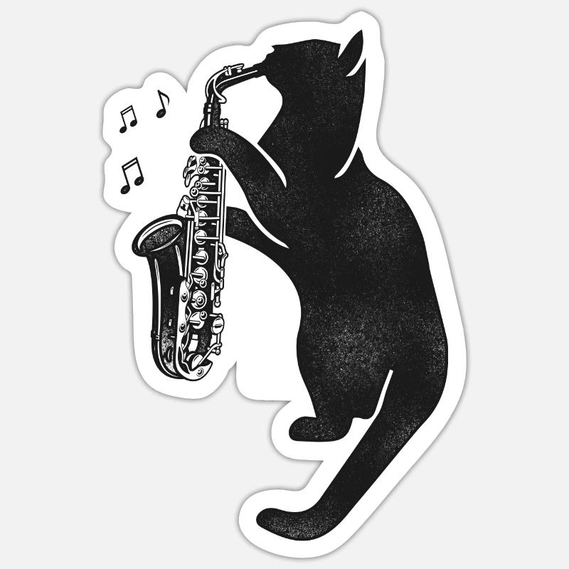 Saxophone Cat - Sticker size S (10 x 10 cm) - white matte