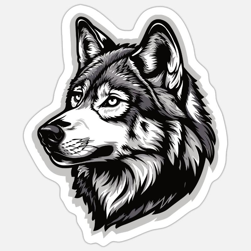Loup et demi-husky - Sticker taille S (10 x 10 cm) - blanc mat
