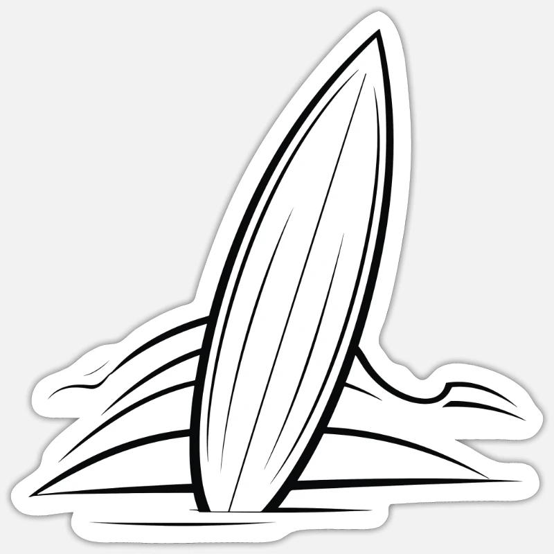 Dessin de planche de surf - Sticker taille S (10 x 10 cm) - blanc mat
