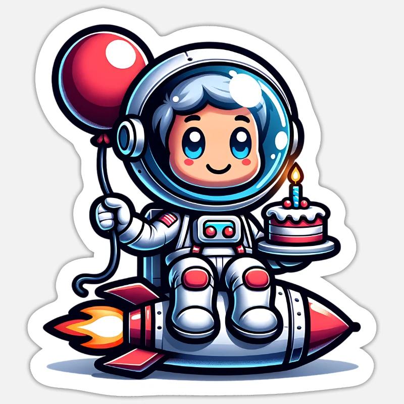 Anniversaire astronaute - Sticker taille S (10 x 10 cm) - blanc mat