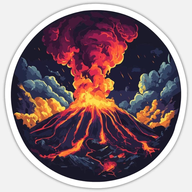 Dramatic volcano eruption with fire and smoke Sticker size S (10 x 10 cm)