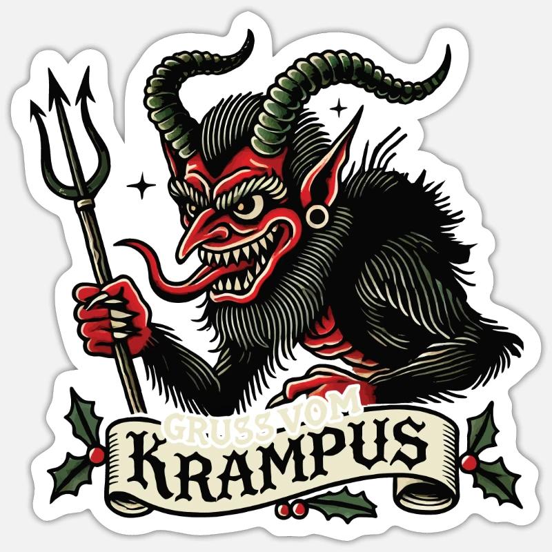 Salutations de Krampus Noël - Sticker taille S (10 x 10 cm) - blanc mat