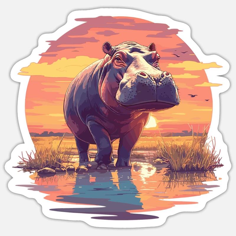 Nilpferd Flußpferd - Sticker Größe S (10 x 10 cm) - Mattweiß