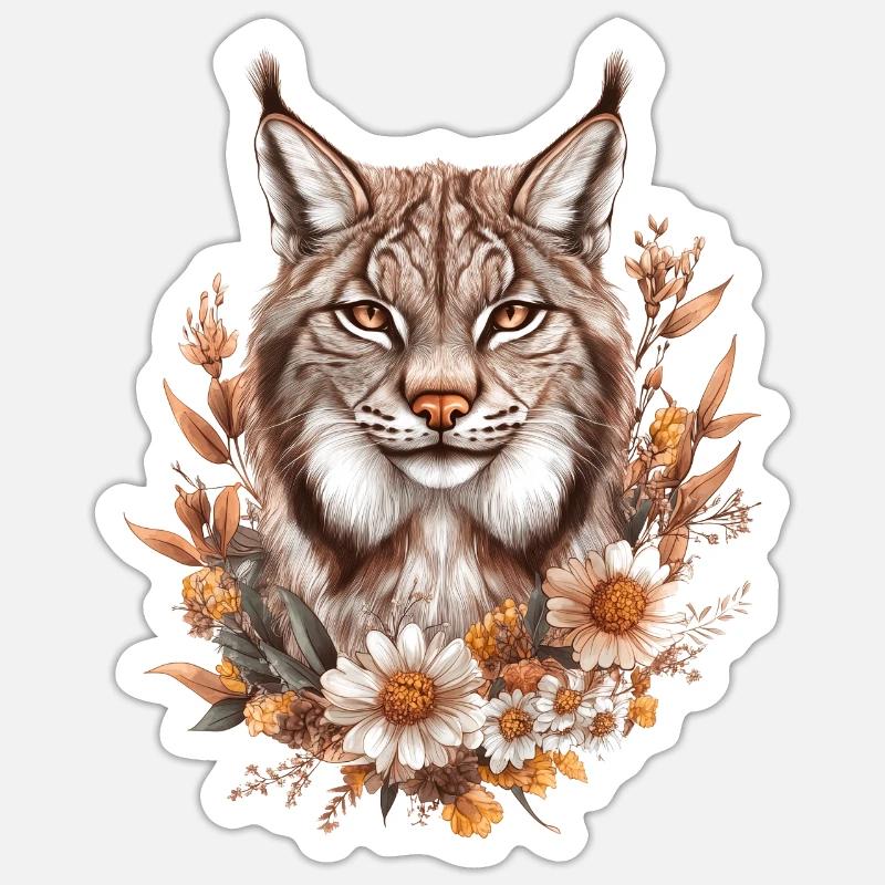 Luchs mit Blumen Sticker Größe S (10 x 10 cm)