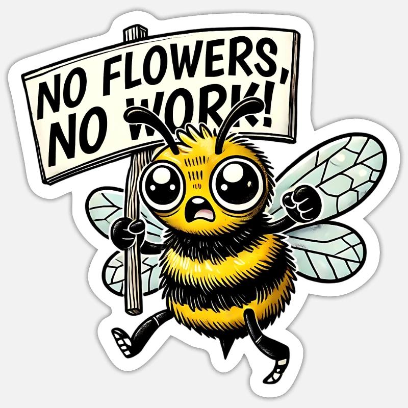 Protest Bee No Flowers No Work Design - Sticker Größe S (10 x 10 cm) - Mattweiß