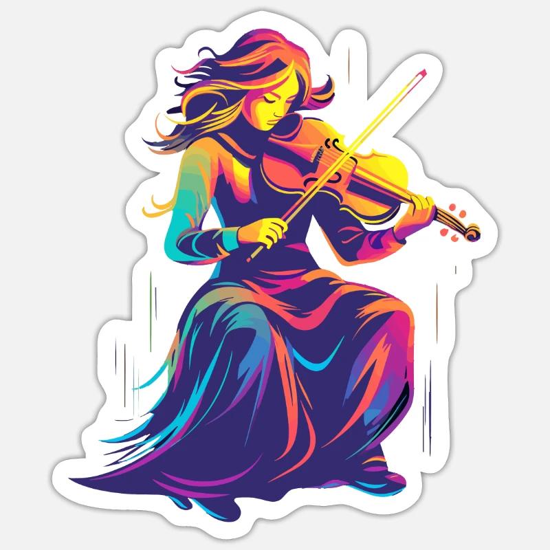 Geigenmädchen Retrowave - Sticker Größe S (10 x 10 cm) - Mattweiß