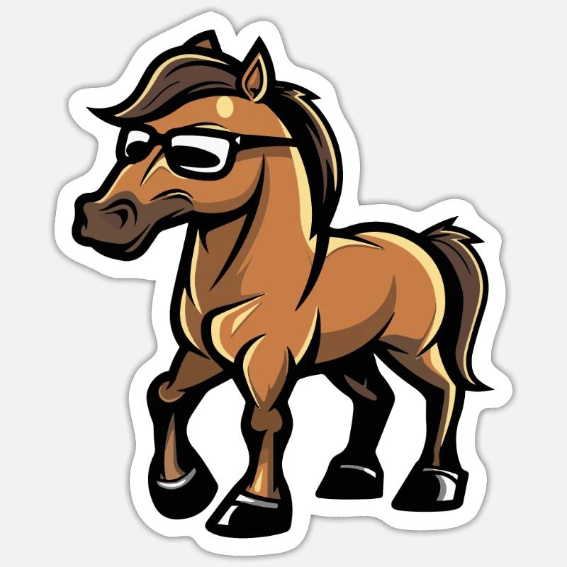 Cheval Bande dessinée cool - Sticker taille S (10 x 10 cm) - blanc mat